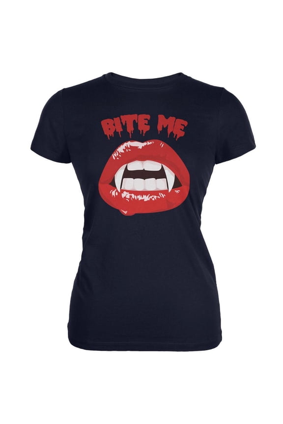 Juniors Halloween Vampire Bite Me Short Sleeve Graphic T Shirt