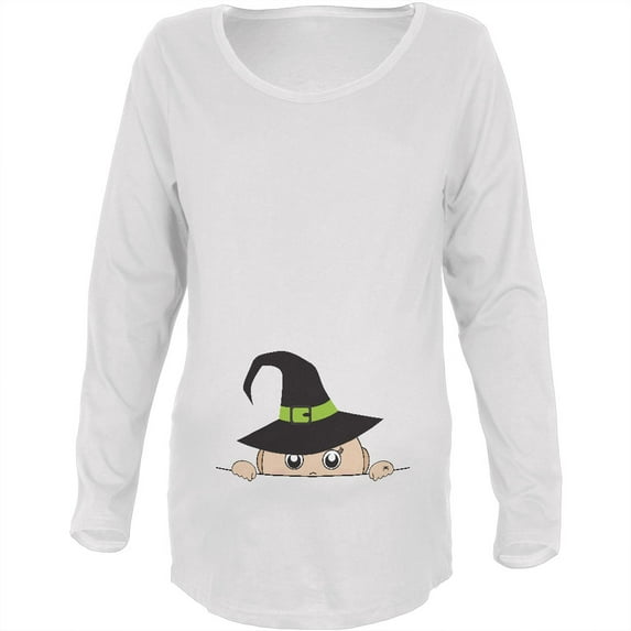 Old Glory Maternity Halloween Peeking Baby Witch Long Sleeve T Shirt