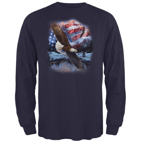 Old Glory Mens 4th Of July American Flag Bald Eagle Long Sleeve Graphic T Shirt