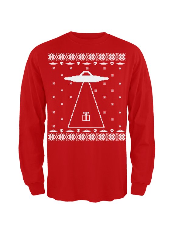 Mens Alien Abduction Ugly Christmas Sweater Long Sleeve T Shirt