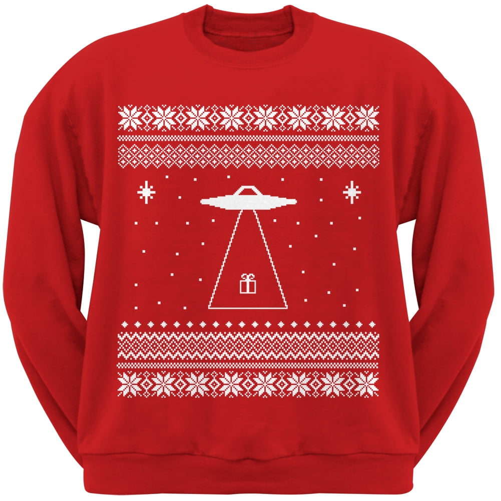 Alien Beam Ugly Christmas Sweater Green Adult Crew Neck Sweatshirt
