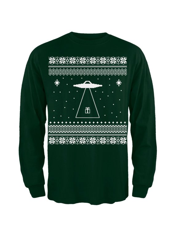 Mens Alien Beam Ugly Christmas Sweater Long Sleeve T Shirt