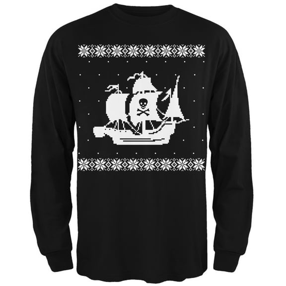 Old Glory Mens Big Pirate Ship Ugly Christmas Sweater Long Sleeve T Shirt