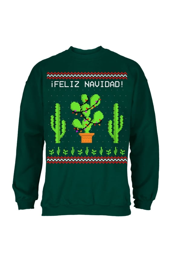 Mens Cactus Desert Feliz Navidad Ugly Christmas Sweater Long Sleeve Sweatshirt