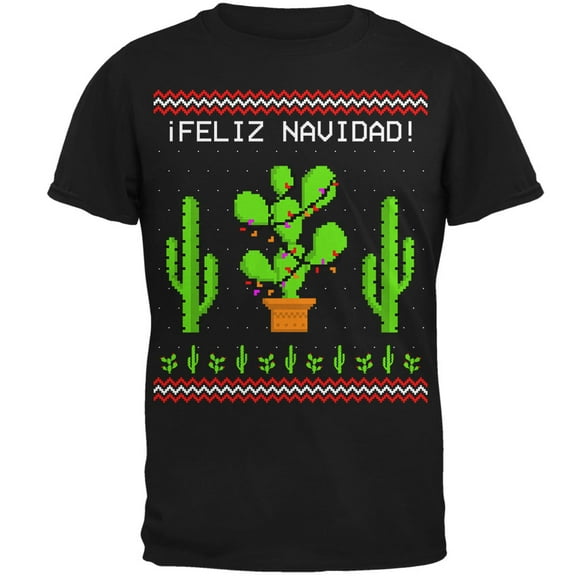 Old Glory Mens Cactus Desert Feliz Navidad Ugly Christmas Sweater Short Sleeve T Shirt