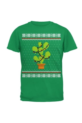 Mens Cactus Prickly Pear Tree Ugly Christmas Sweater Short Sleeve T Shirt