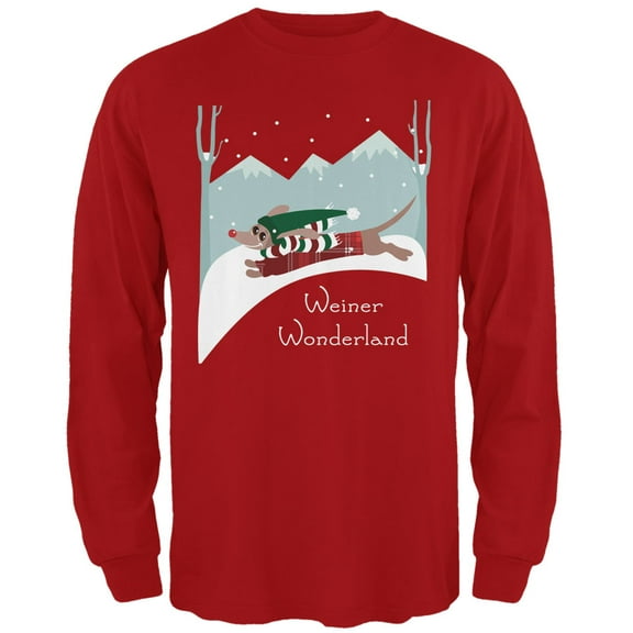 Old Glory Mens Christmas Dachshund Weiner Winter Wonderland Long Sleeve T Shirt