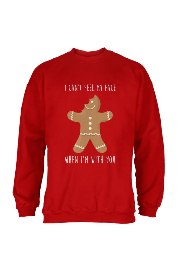 Mens Christmas Gingerbread Man Can't Feel My Face Long Sleeve Sweatshirt