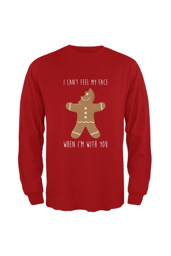 Mens Christmas Gingerbread Man Can't Feel My Face Long Sleeve T Shirt