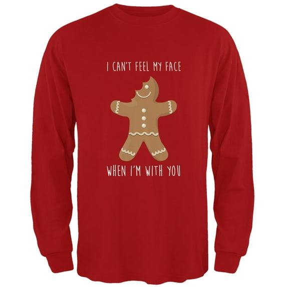 Old Glory Mens Christmas Gingerbread Man Can't Feel My Face Long Sleeve T Shirt