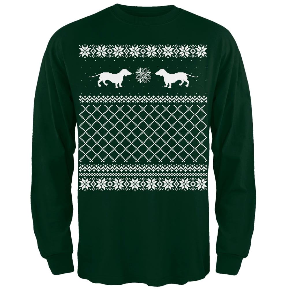 Old Glory Mens Dachshund Ugly Christmas Sweater Long Sleeve T