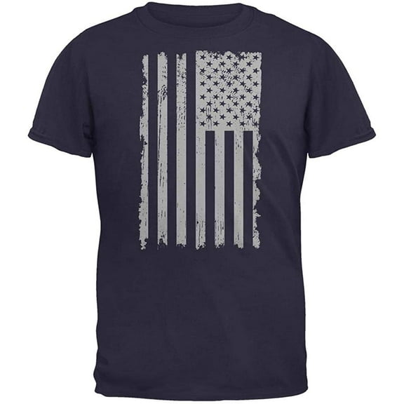 Old Glory Mens Distressed Grey Vertical American Flag Short Sleeve Graphic T Shirt