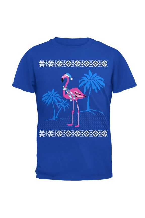 Mens Flamingo Winter Ugly Christmas Sweater Soft Short Sleeve T Shirt