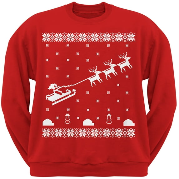 Old Glory Mens Flying Santa Sleigh Ugly Christmas Sweater Long Sleeve Sweatshirt