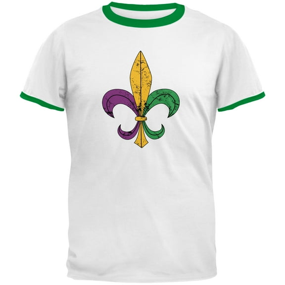 Old Glory Mens Mardi Gras Fleur De Lis Distressed Ringer Short Sleeve Graphic T Shirt