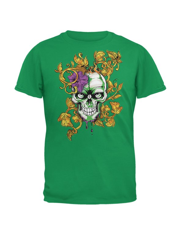 Mens Mardi Gras Voodoo Zombie Skull Short Sleeve Graphic T Shirt
