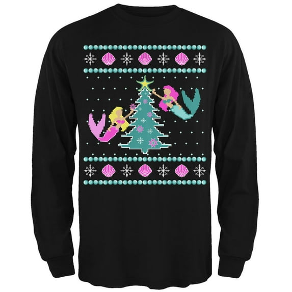 Old Glory Mens Mermaid Tree Ugly Christmas Sweater Long Sleeve T Shirt