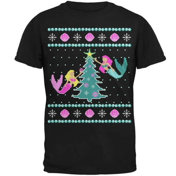 Old Glory Mens Mermaid Tree Ugly Christmas Sweater Short Sleeve T Shirt