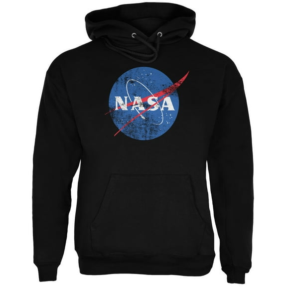 Old Glory Mens NASA Distressed Logo Long Sleeve Graphic Hoodie