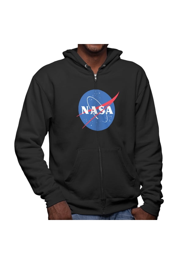 Mens NASA Logo Long Sleeve Graphic Full Zip Hoodie
