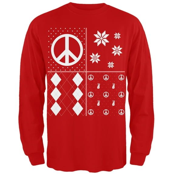 Old Glory Mens Peace Sign Festive Blocks Ugly Christmas Sweater Long Sleeve T Shirt