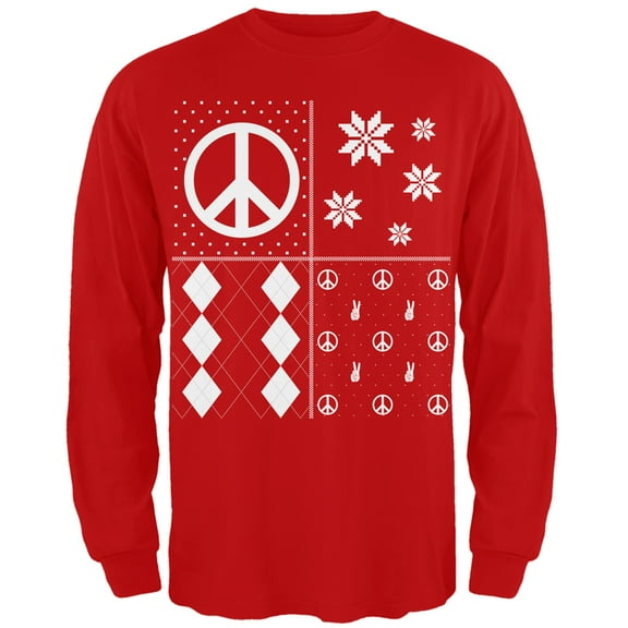 Old Glory Mens Peace Sign Festive Blocks Ugly Christmas Sweater Long Sleeve T Shirt