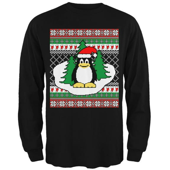 Old Glory Mens Penguin on Ice Ugly Christmas Sweater Long Sleeve T Shirt