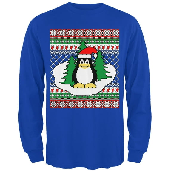 Old Glory Mens Penguin on Ice Ugly Christmas Sweater Long Sleeve T Shirt