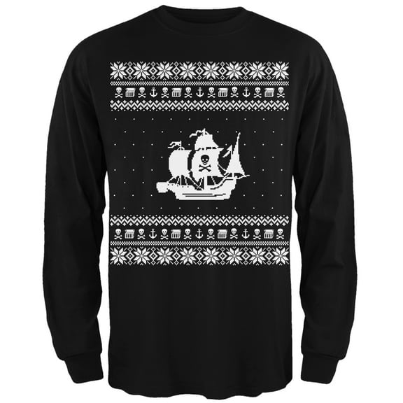 Old Glory Mens Pirate Ship Ugly Christmas Sweater Long Sleeve T Shirt