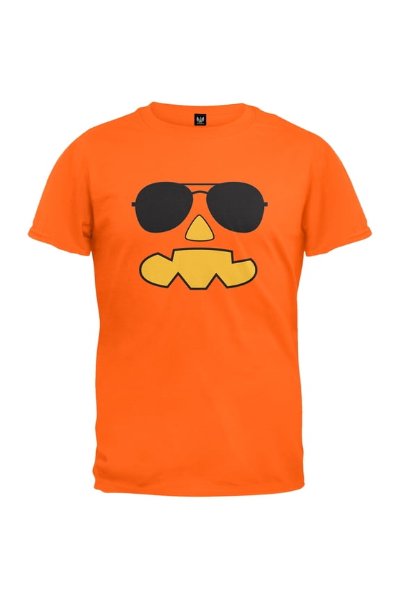 Mens Pumpkin Face with Aviator Sunglasses Costume Short Sleeve Graphic T Shirt