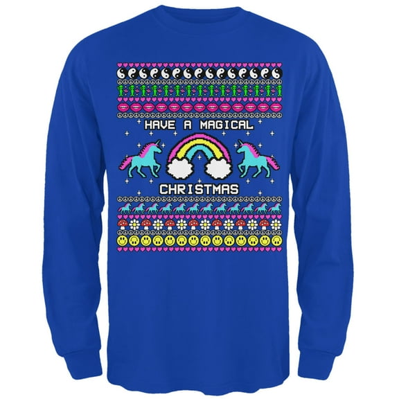 Old Glory Mens Retro 90s Rainbow Unicorn Magical Ugly Christmas Sweater Long Sleeve T Shirt