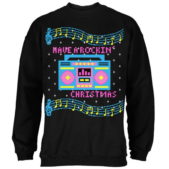 Old Glory Mens Retro Boombox Music Have a Rockin' Ugly Christmas Sweater Long Sleeve Sweatshirt