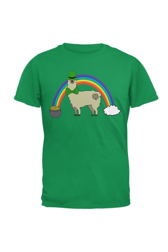 Mens St. Patrick's Day Llama Cute Pot Of Gold Short Sleeve Graphic T Shirt