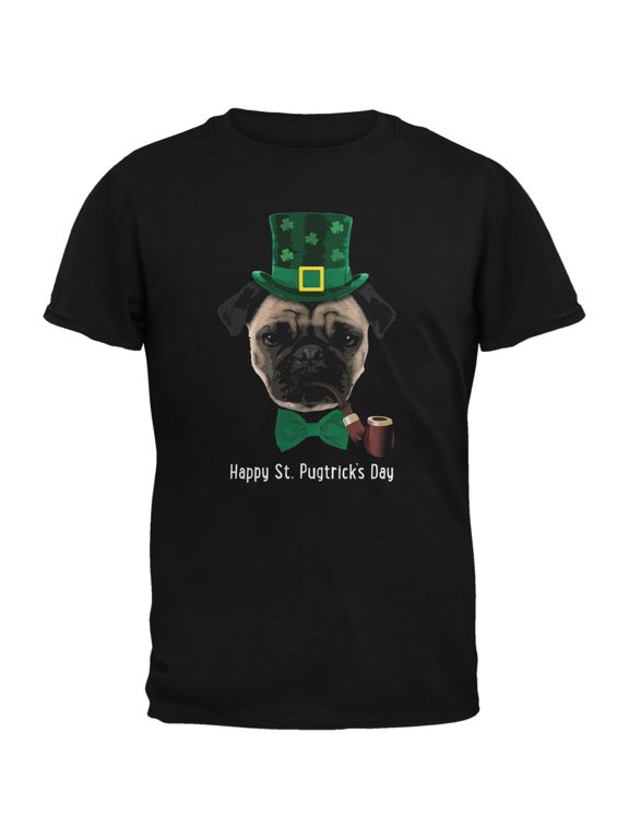 Mens St. Patrick's Pugtrick's Day Funny Pug Short Sleeve Graphic T Shirt
