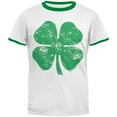 thumbnail image 1 of Old Glory Mens St Patricks Day Big Distressed Shamrock Short Sleeve Graphic Ringer T Shirt, 1 of 6