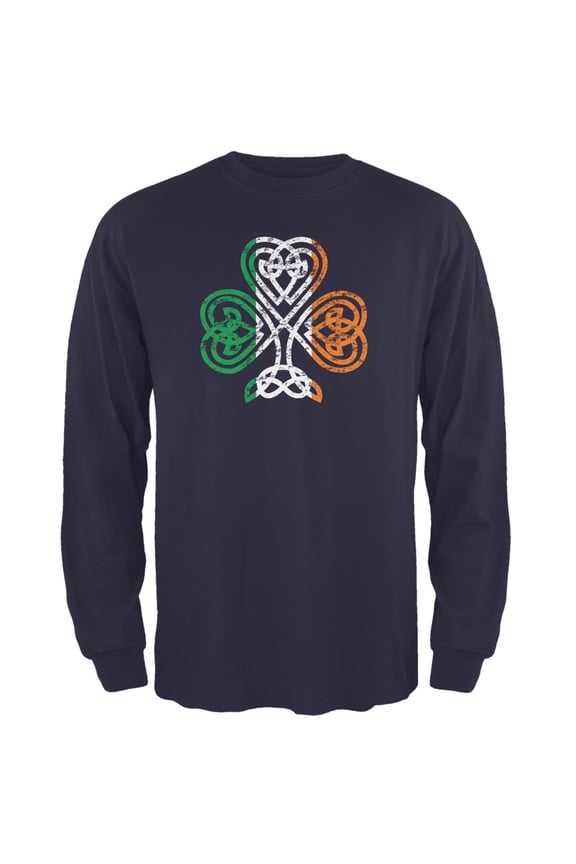 Mens St. Patricks Day Shamrock Knot Long Sleeve Graphic T Shirt