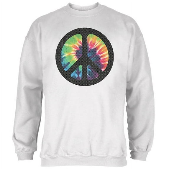 Old Glory Mens Tie Dye Peace Sign Distressed Halftone Long Sleeve Graphic Sweatshirt