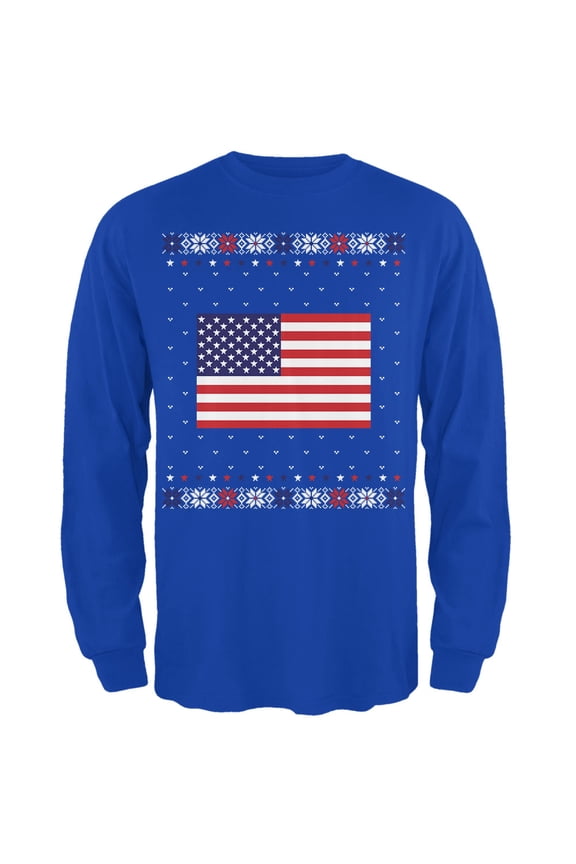 Mens USA American Flag Ugly Christmas Sweater Long Sleeve T Shirt