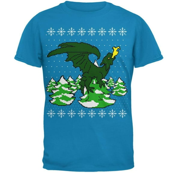Old Glory Mens Ugly Christmas Sweater Dragon Winter Short Sleeve T Shirt