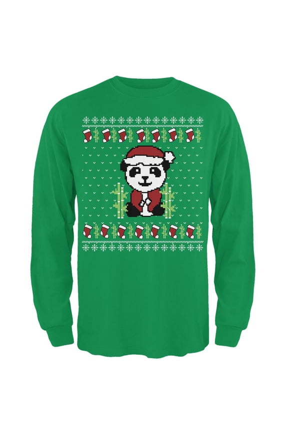 Mens Ugly Christmas Sweater Panda Long Sleeve T Shirt