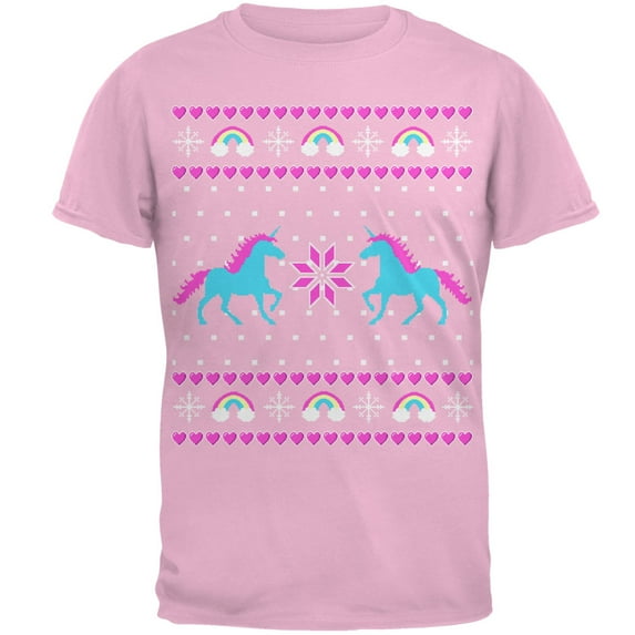 Old Glory Mens Unicorn Rainbow Ugly Christmas Sweater Short Sleeve T Shirt