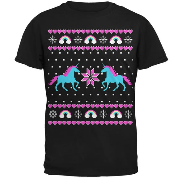 Old Glory Mens Unicorn Rainbow Ugly Christmas Sweater Short Sleeve T Shirt