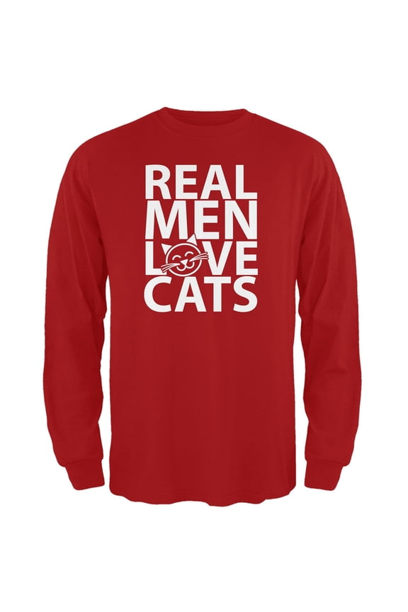 Mens Valentine's Day Real Men Love Cats Long Sleeve Graphic T Shirt