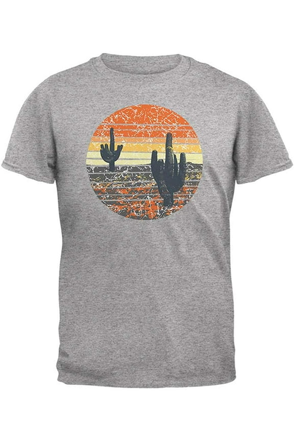 Mens Vintage Cactus Sunset Short Sleeve Graphic T Shirt