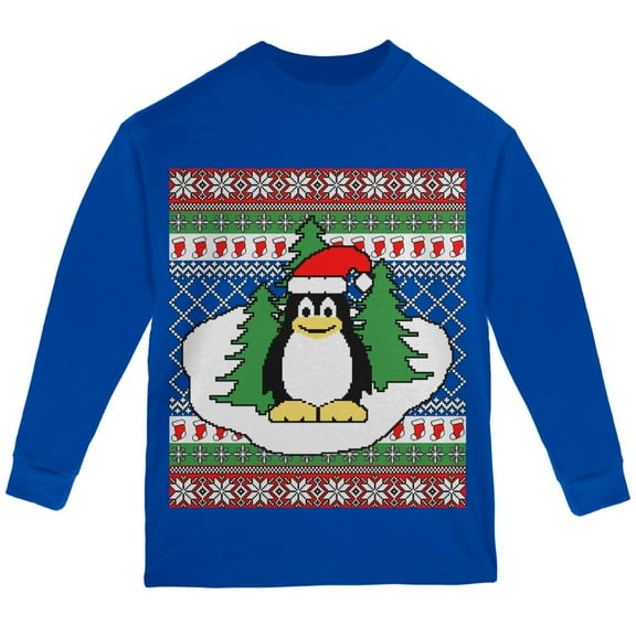 Old Glory Penguin on Ice Ugly Christmas Sweater Youth Long Sleeve T Shirt