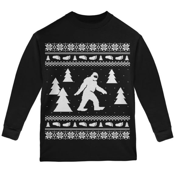 Old Glory Sasquatch Ugly Christmas Sweater Black Youth Long Sleeve T-Shirt