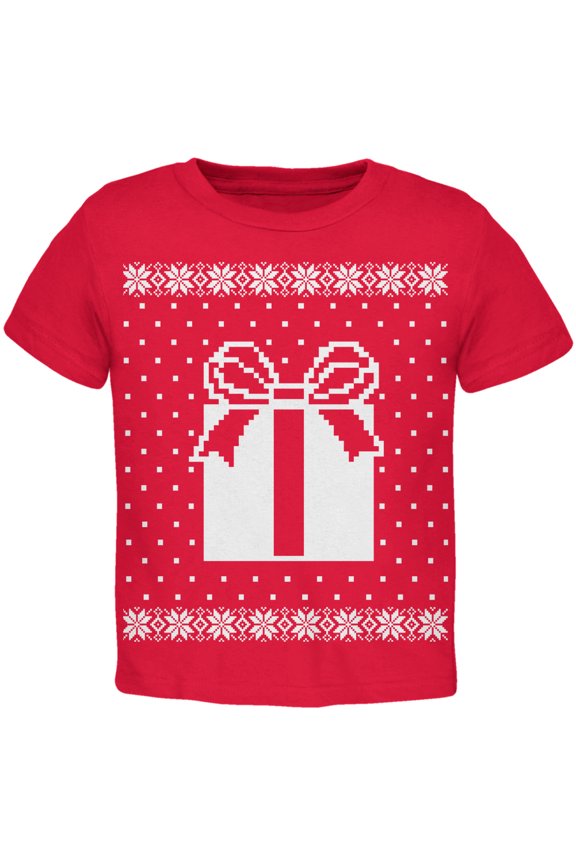 Toddler Big Present Ugly Christmas Sweater Short Sleeve T Shirt