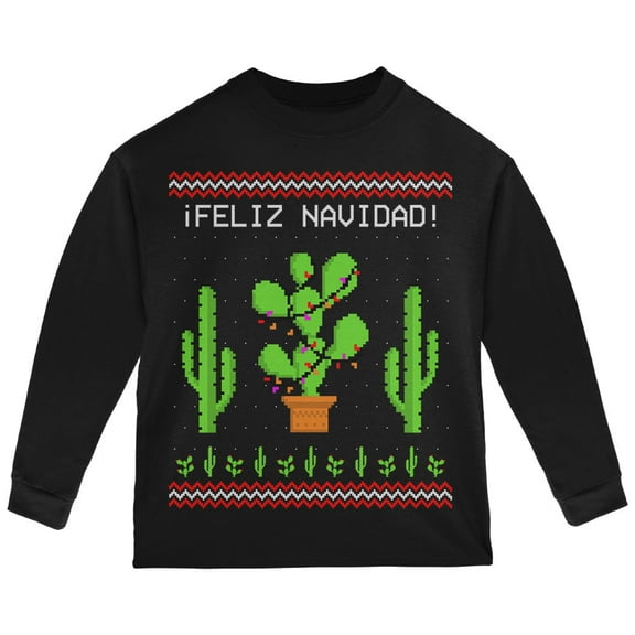 Old Glory Toddler Cactus Desert Feliz Navidad Ugly Christmas Sweater Long Sleeve T Shirt