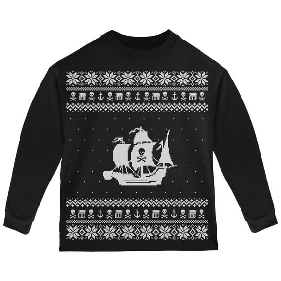 Old Glory Toddler Pirate Ship Ugly Christmas Sweater Long Sleeve T Shirt
