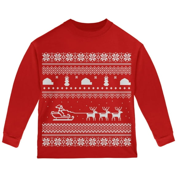Old Glory Toddler Santa Sleigh Ugly Christmas Sweater Long Sleeve T Shirt
